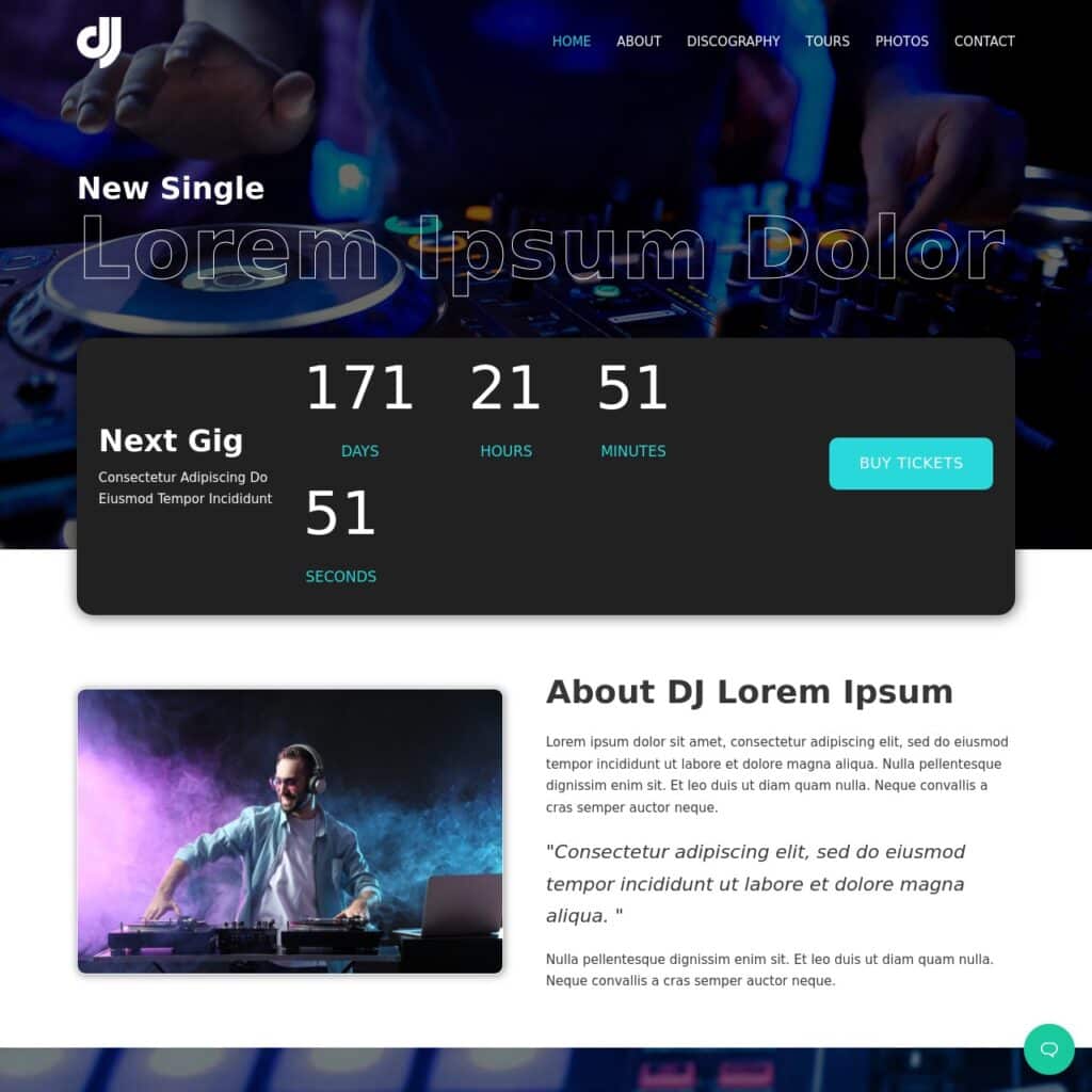 DJ Website Template - Bricks Templates